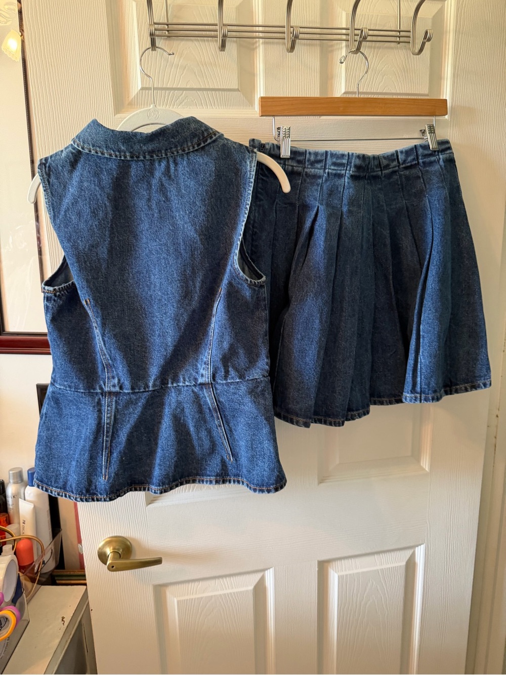 Self-Portrait Dark Indigo Denim Vest & Pleated Skirt Set - Picture 2 of 4